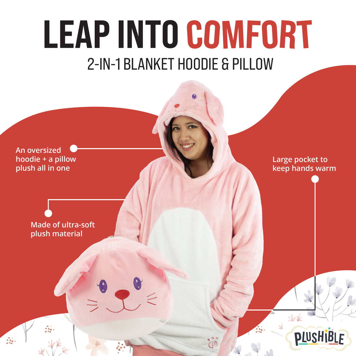 Mochi Bunny Adult Snugible 2-in-1 Blanket Hoodie & Pillow