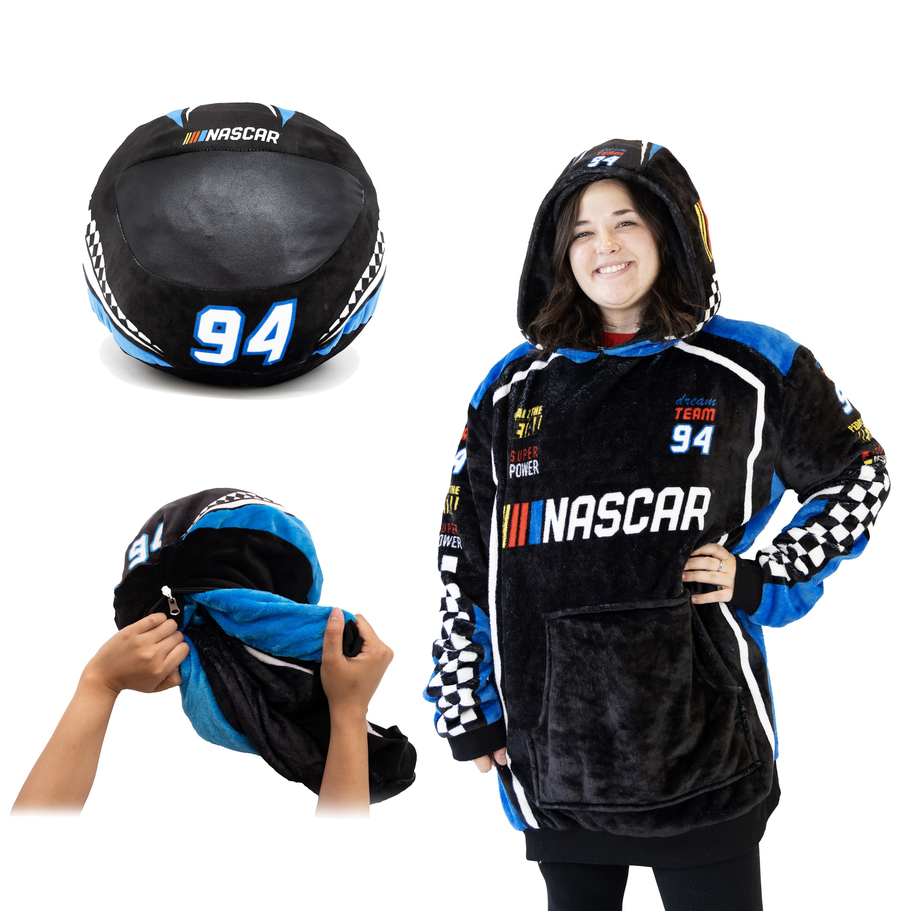 NASCAR | Black Racing Suit Snugible 2-in-1 Blanket Hoodie & Pillow