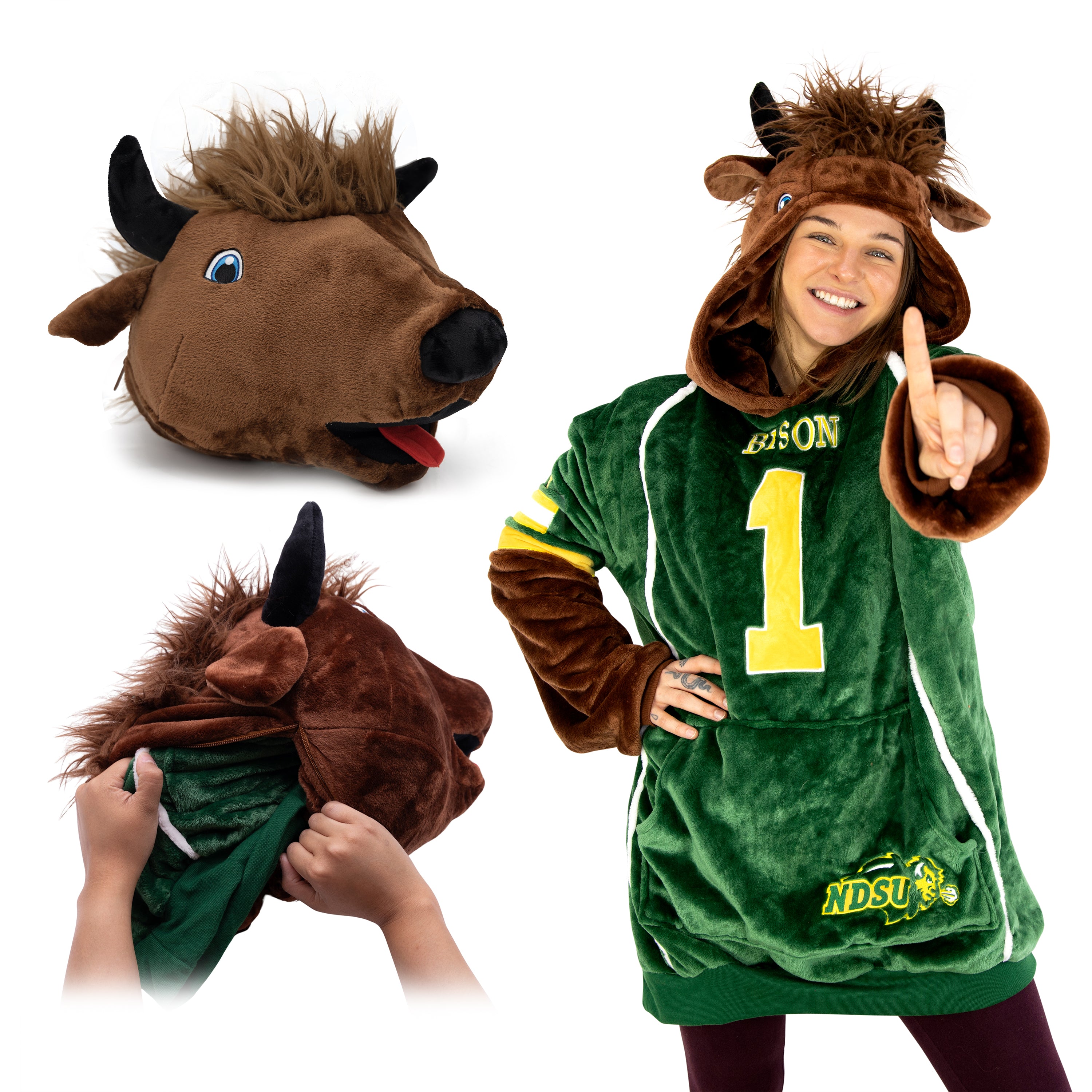 North Dakota State University Bison Snugible 2-in-1 Blanket Hoodie & Pillow