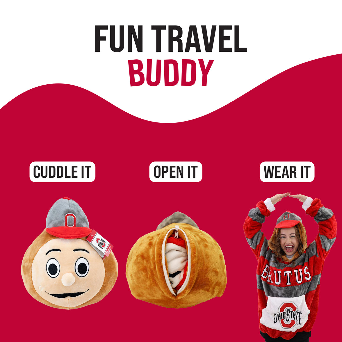 Ohio State University Brutus the Buckeye Snugible 2-in-1 Blanket Hoodie & Pillow