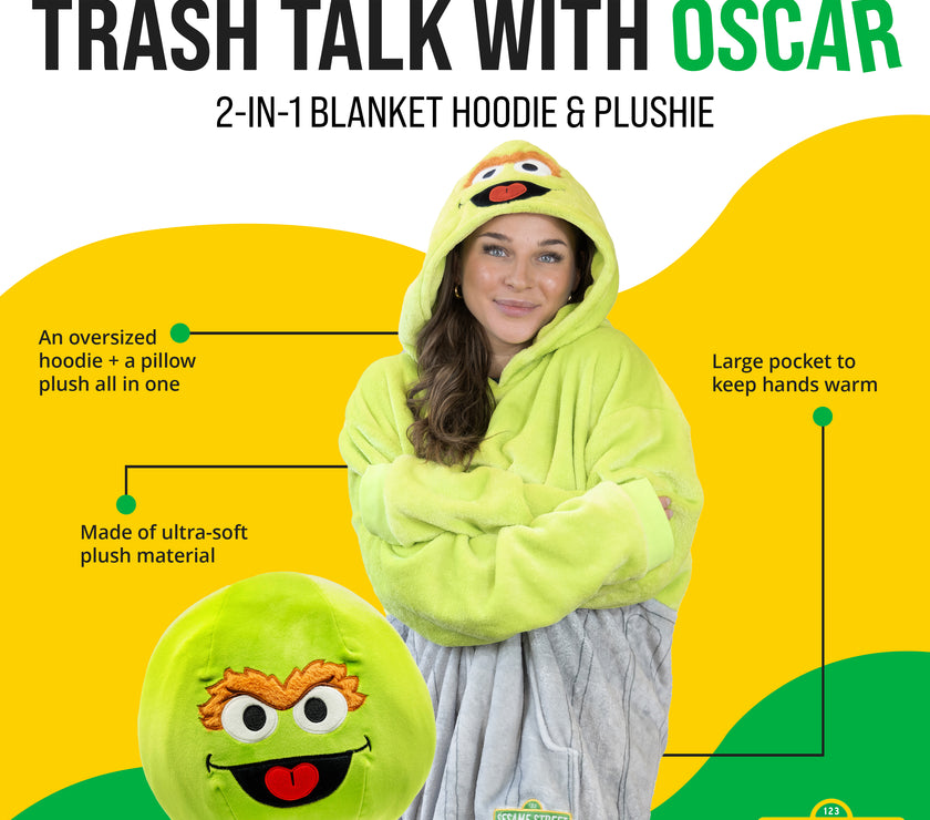 Sesame Street | Oscar the Grouch Adult Snugible 2-in-1 Blanket Hoodie & Pillow