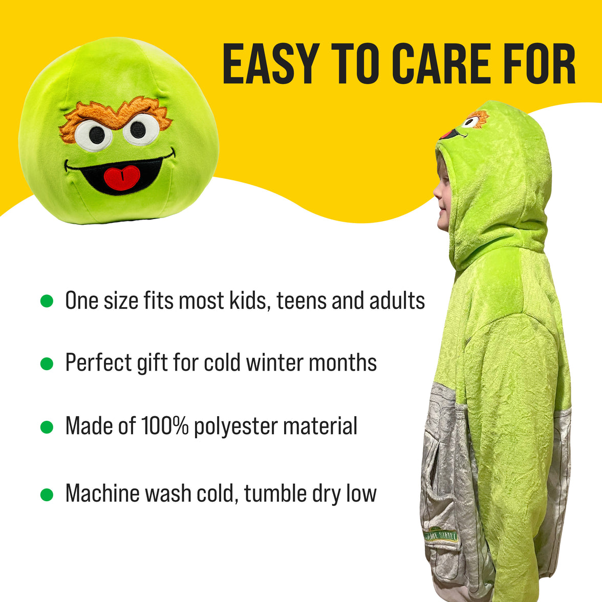 Sesame Street | Oscar The Grouch Kids Snugible 2-in-1 Blanket Hoodie & Pillow