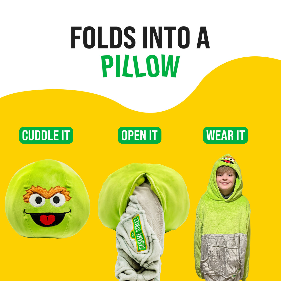 Sesame Street | Oscar The Grouch Kids Snugible 2-in-1 Blanket Hoodie & Pillow