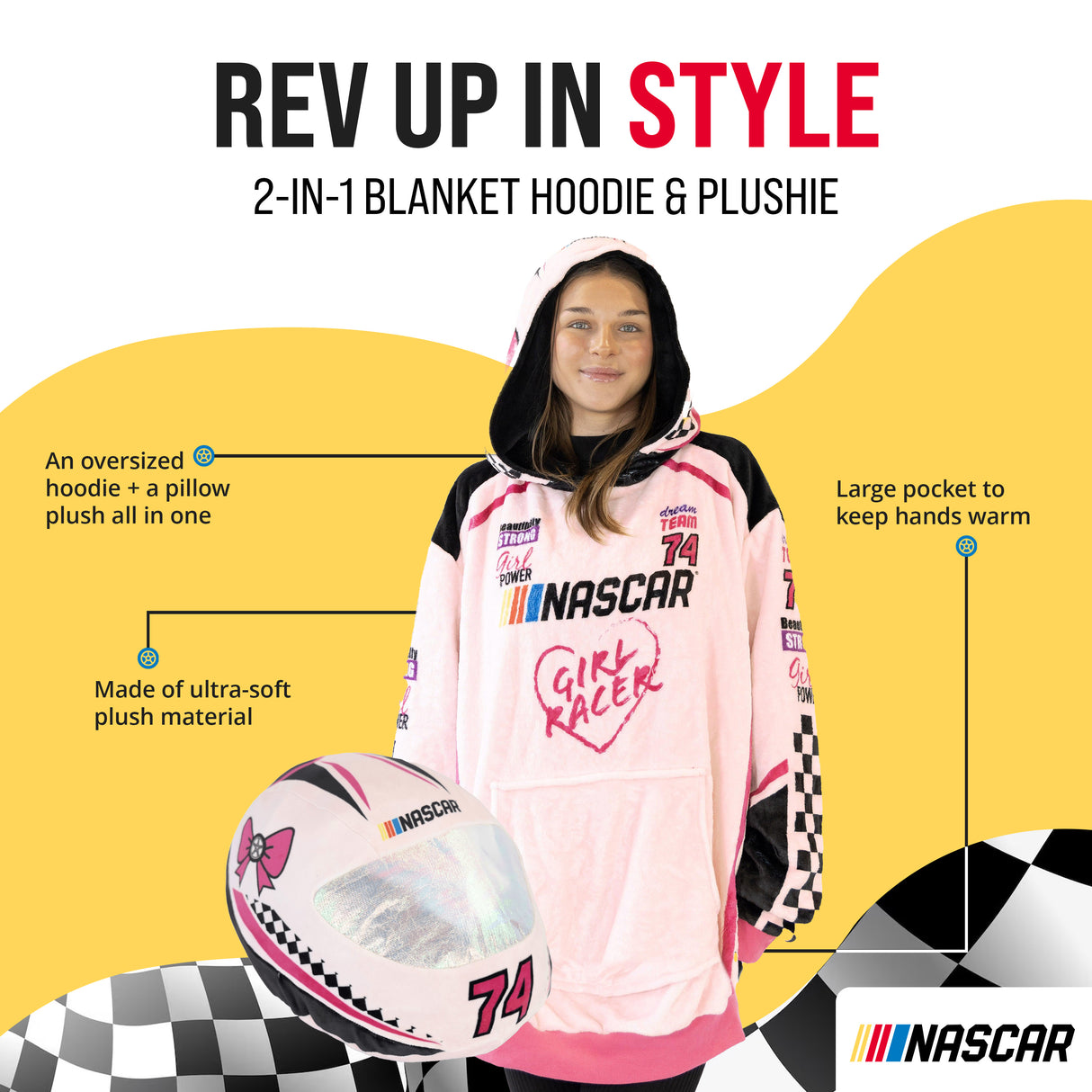 NASCAR | Pink Racing Suit Snugible 2-in-1 Blanket Hoodie & Pillow