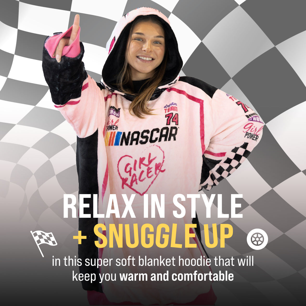 NASCAR | Pink Racing Suit Snugible 2-in-1 Blanket Hoodie & Pillow