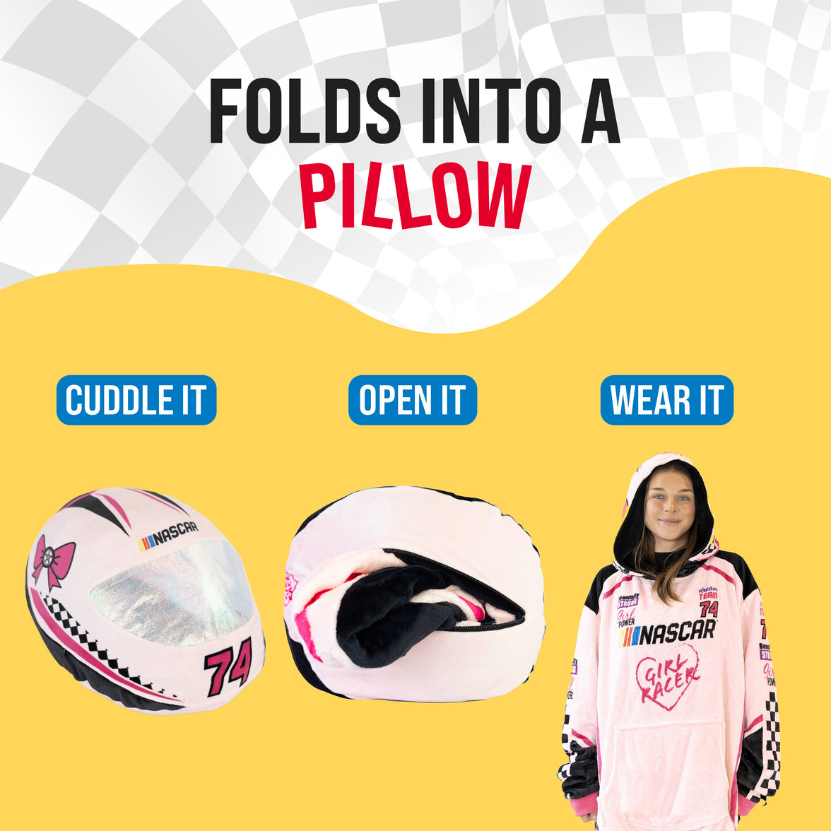 NASCAR | Pink Racing Suit Snugible 2-in-1 Blanket Hoodie & Pillow