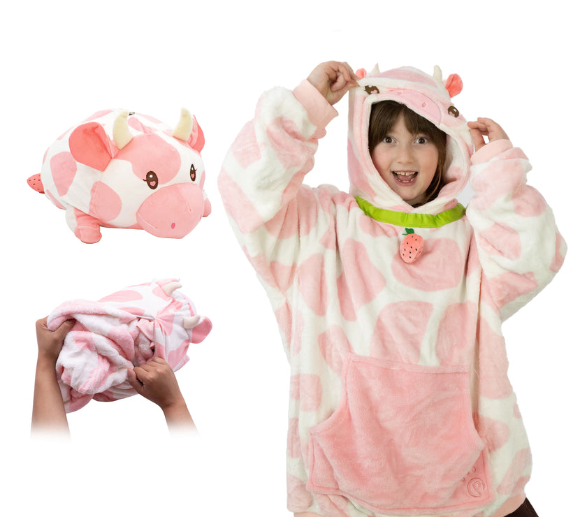 Strawberry Cow Kids Snugible 2-in-1 Blanket Hoodie & Pillow