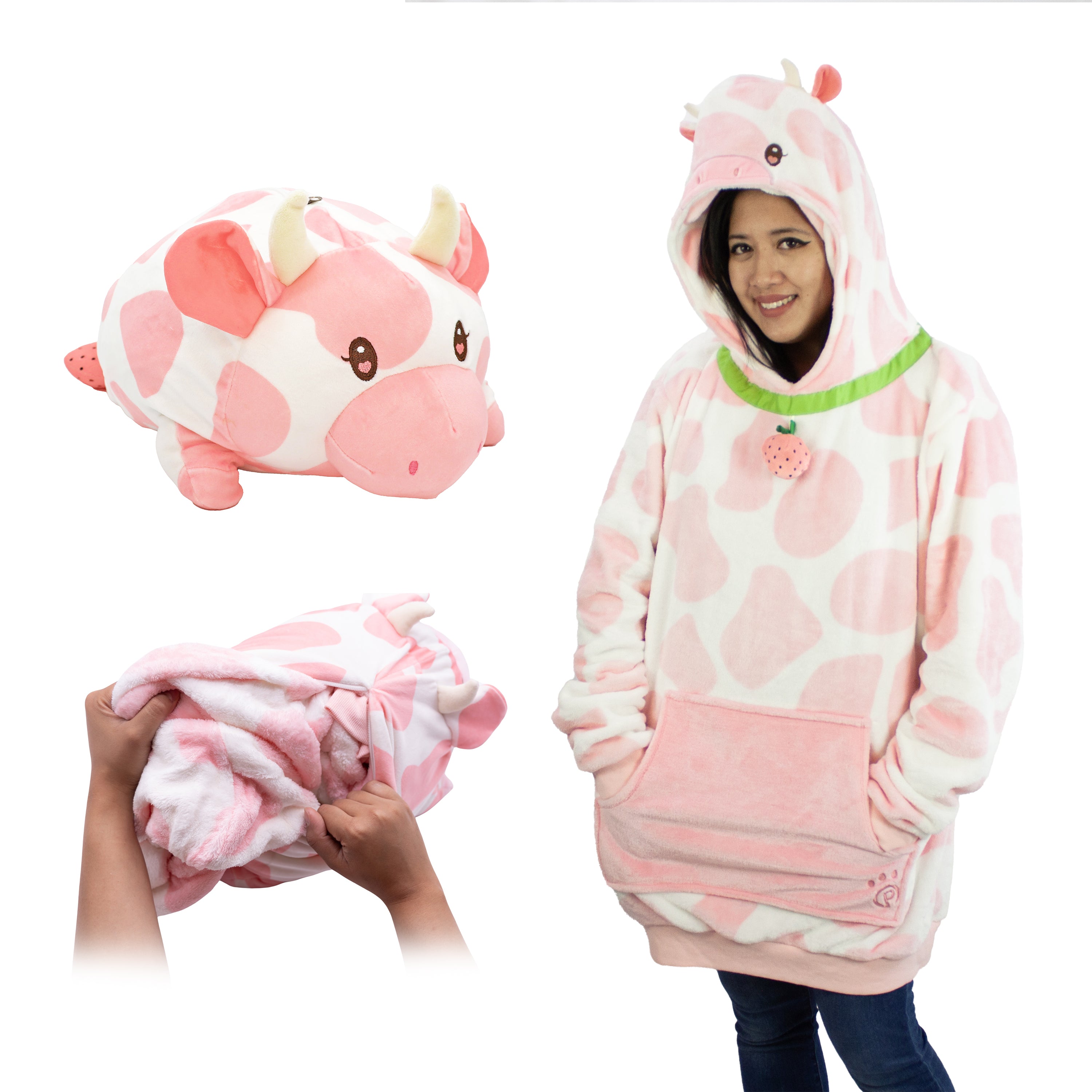 Strawberry Cow Adult Snugible 2-in-1 Blanket Hoodie & Pillow