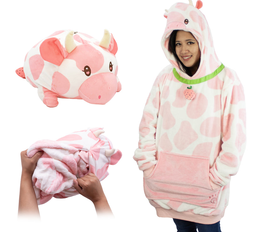Strawberry Cow Adult Snugible 2-in-1 Blanket Hoodie & Pillow