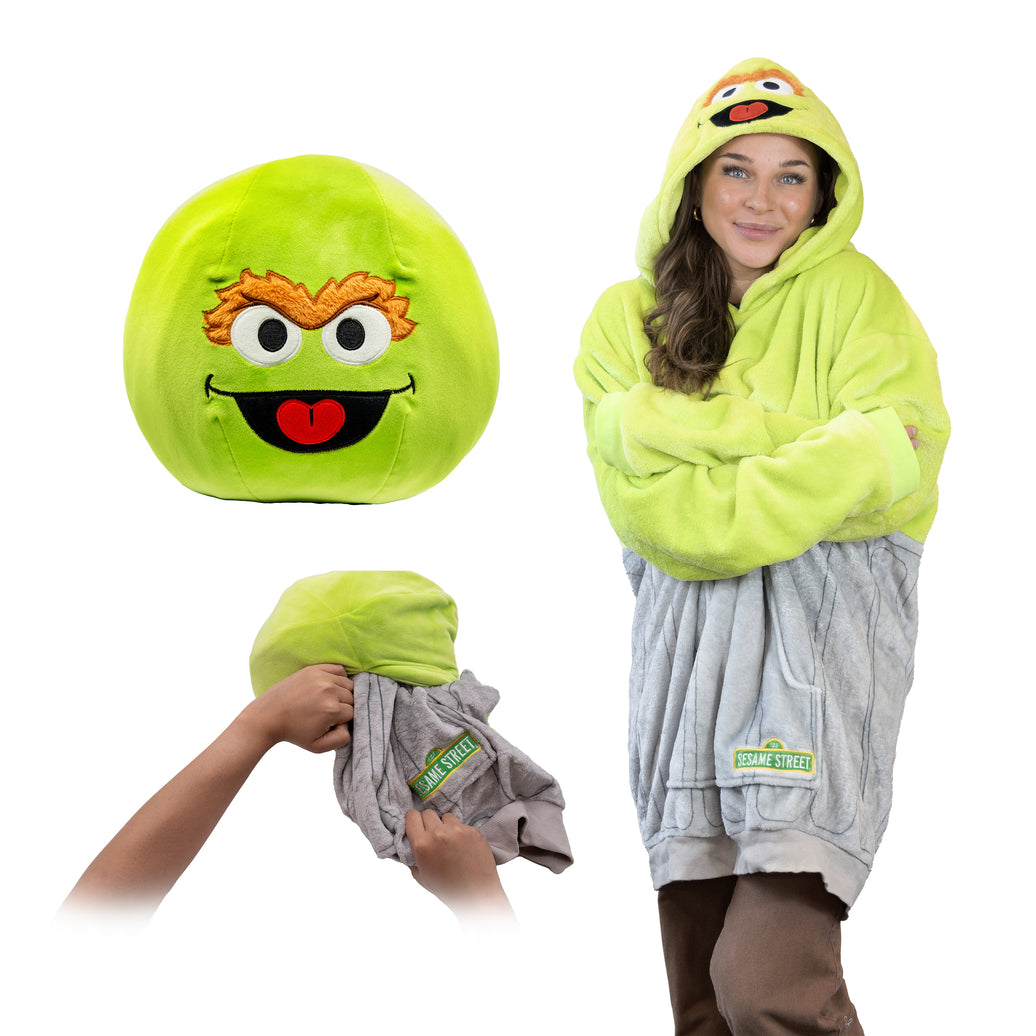 Sesame Street | Oscar the Grouch Adult Snugible 2-in-1 Blanket Hoodie & Pillow