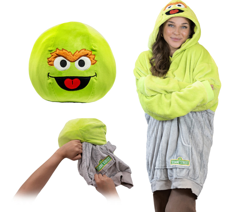Sesame Street | Oscar the Grouch Adult Snugible 2-in-1 Blanket Hoodie & Pillow