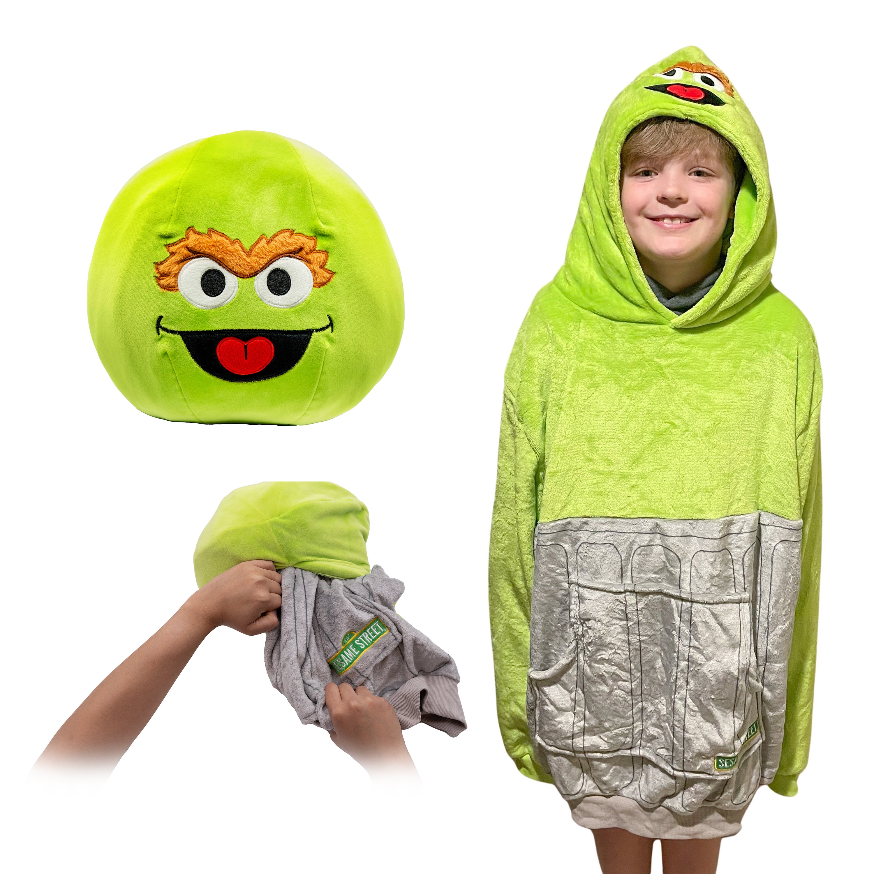 Sesame Street | Oscar The Grouch Kids Snugible 2-in-1 Blanket Hoodie & Pillow