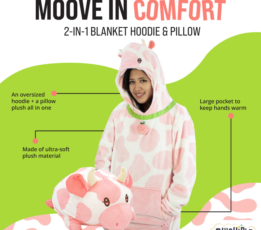 Strawberry Cow Adult Snugible 2-in-1 Blanket Hoodie & Pillow