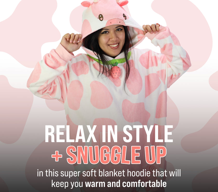 Strawberry Cow Adult Snugible 2-in-1 Blanket Hoodie & Pillow
