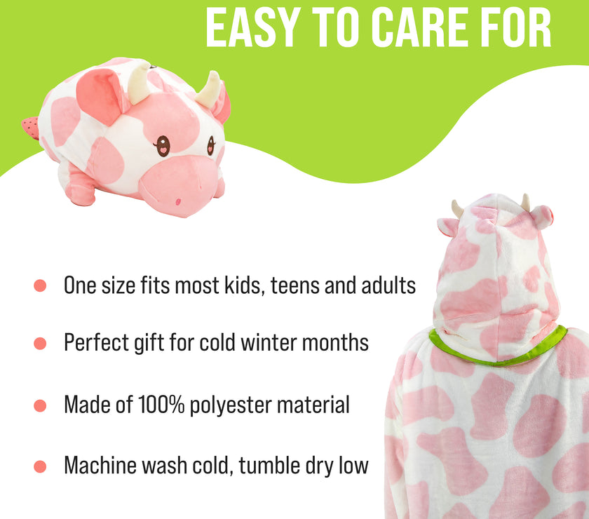 Strawberry Cow Adult Snugible 2-in-1 Blanket Hoodie & Pillow