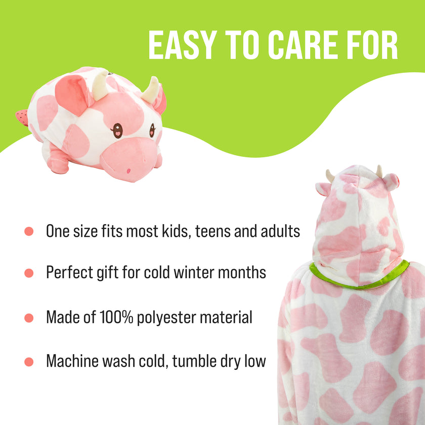 Strawberry Cow Adult Snugible 2-in-1 Blanket Hoodie & Pillow