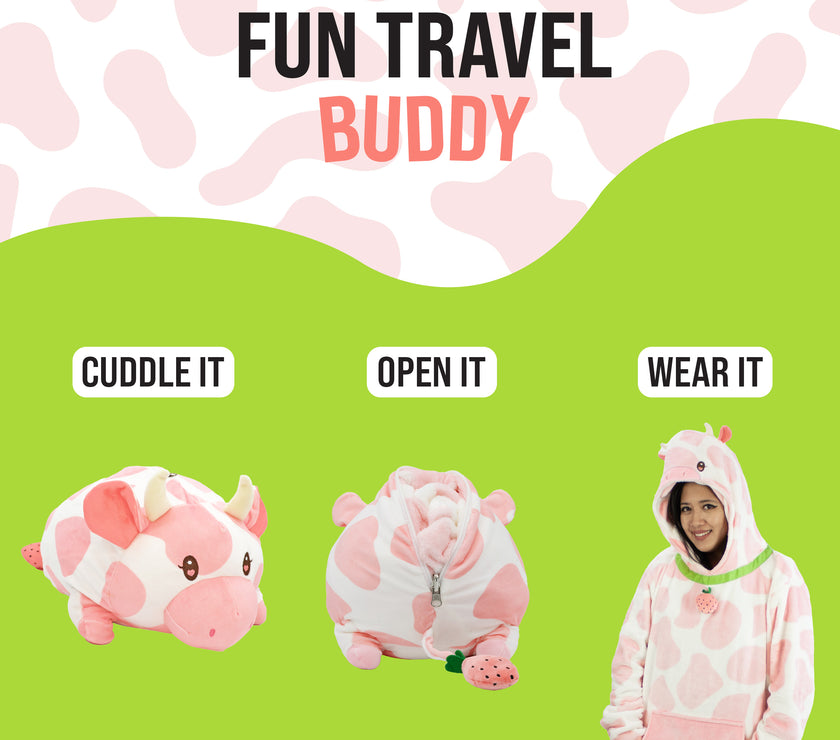Strawberry Cow Adult Snugible 2-in-1 Blanket Hoodie & Pillow