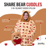 Teddy Hearts Snugible 2-in-1 Blanket Hoodie & Pillow