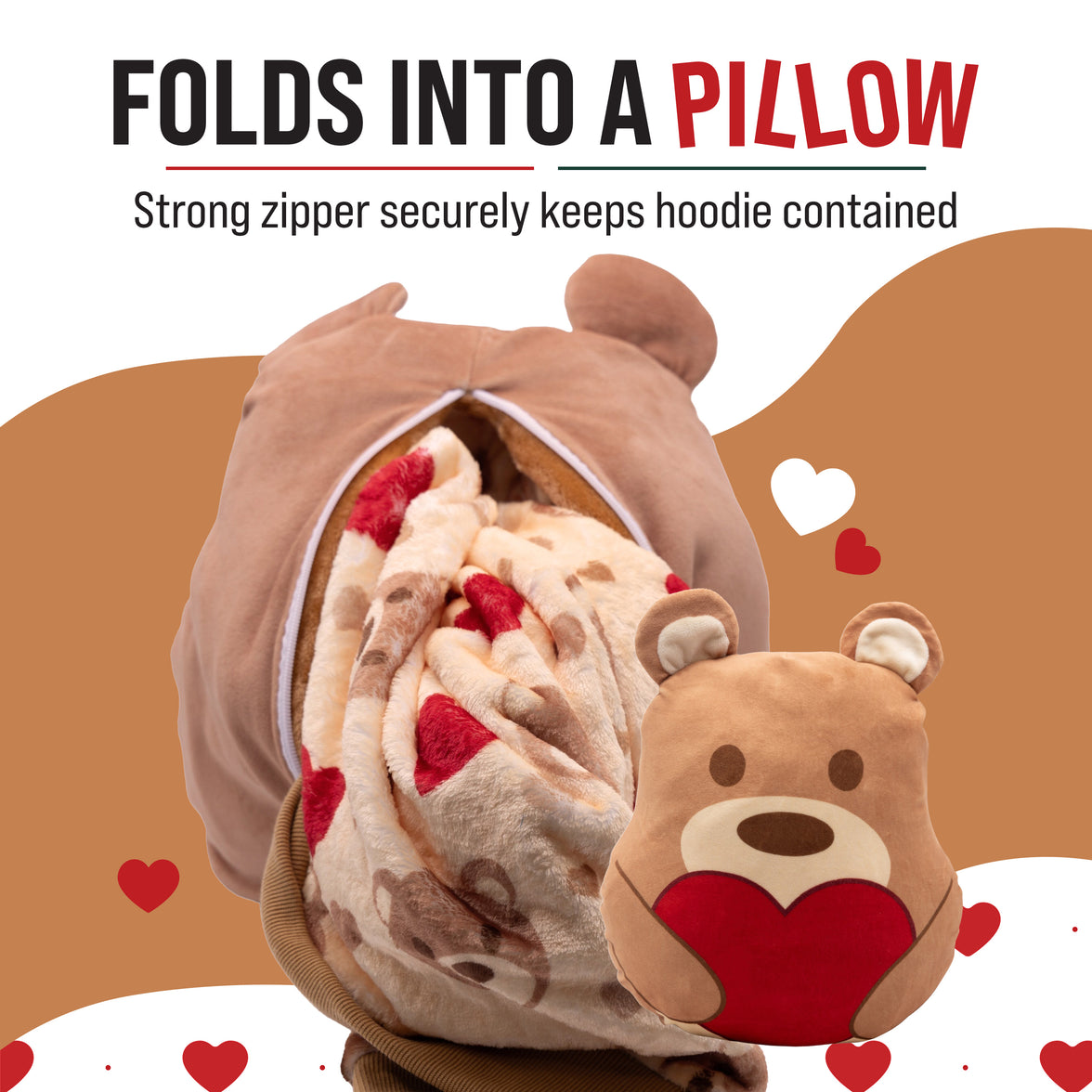 Teddy Hearts Snugible 2-in-1 Blanket Hoodie & Pillow