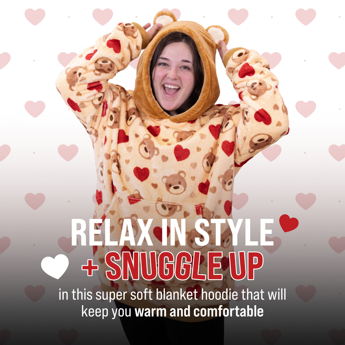 Teddy Hearts Snugible 2-in-1 Blanket Hoodie & Pillow