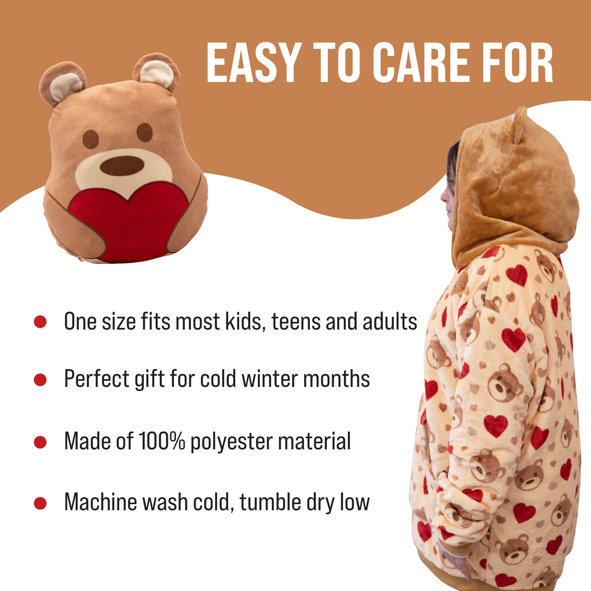 Teddy Hearts Snugible 2-in-1 Blanket Hoodie & Pillow