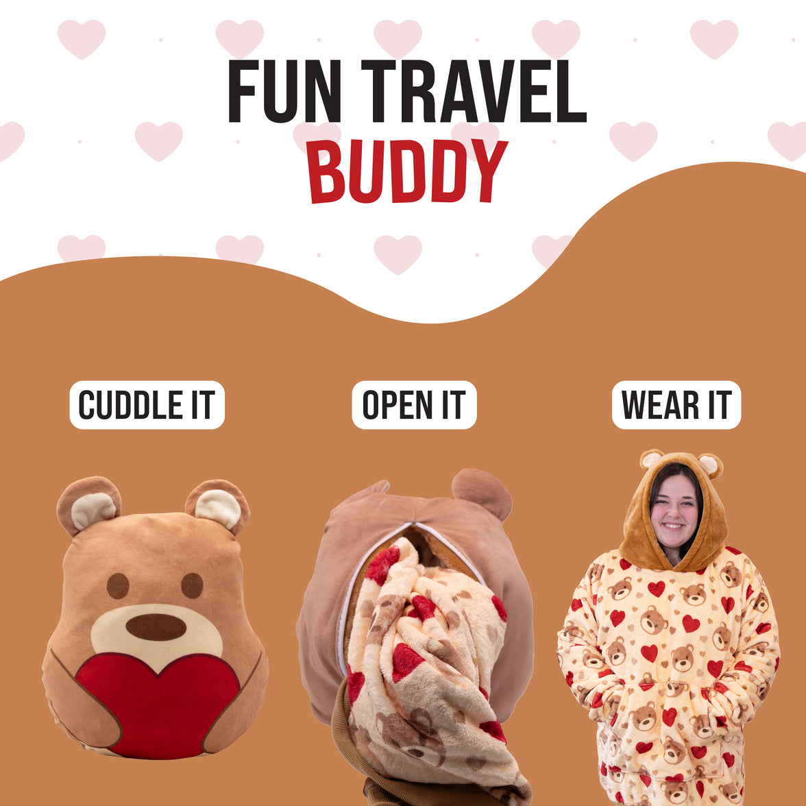 Teddy Hearts Snugible 2-in-1 Blanket Hoodie & Pillow