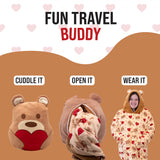 Teddy Hearts Snugible 2-in-1 Blanket Hoodie & Pillow