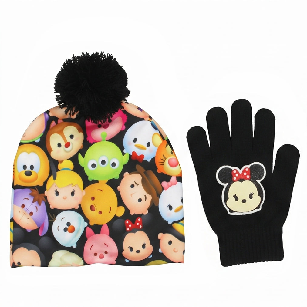 Tsum Tsum Youth Beanie Hat and Gloves Set (One Size, Minnie Black)