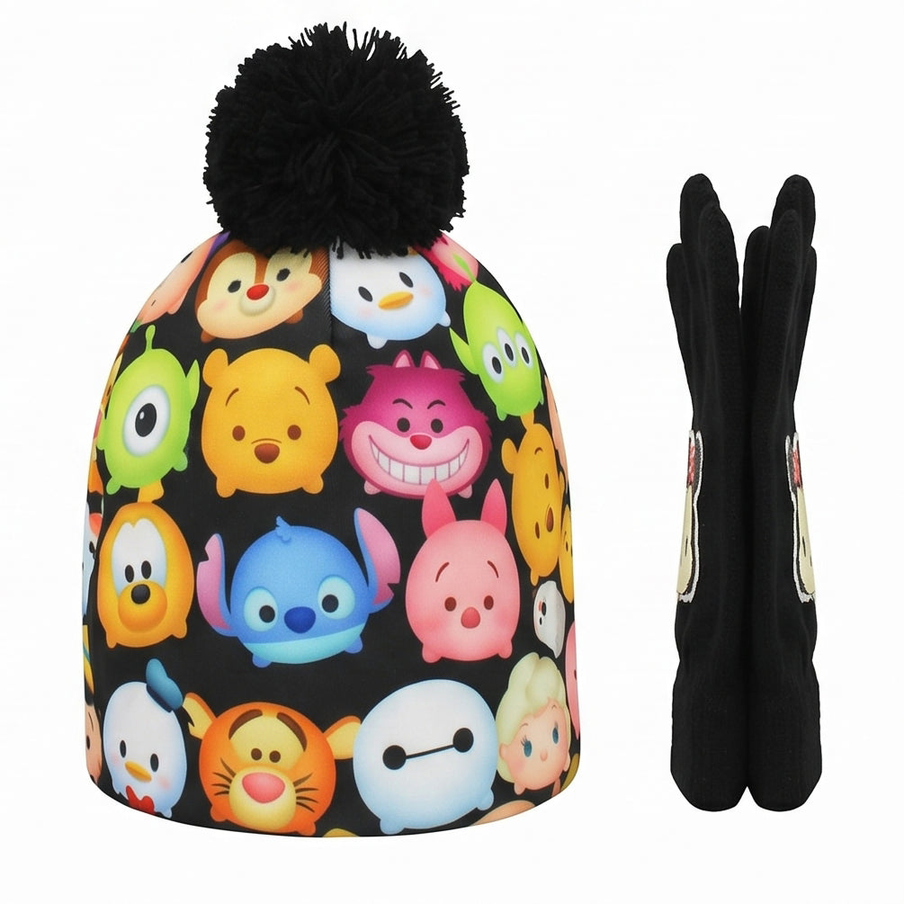 Tsum Tsum Youth Beanie Hat and Gloves Set (One Size, Minnie Black)