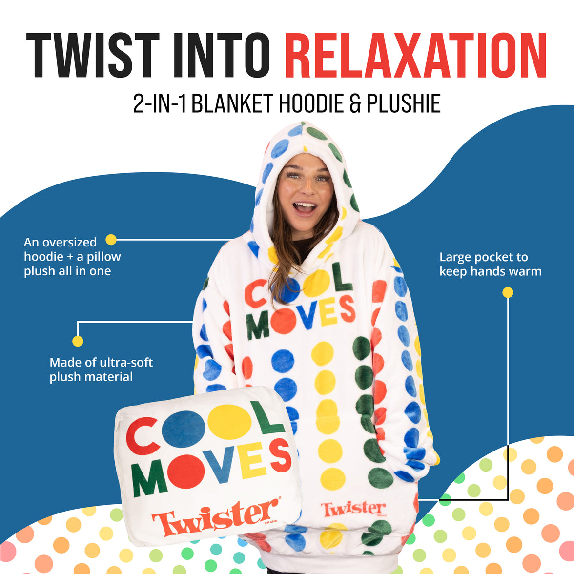 Hasbro | Twister Snugible 2-in-1 Blanket Hoodie & Pillow