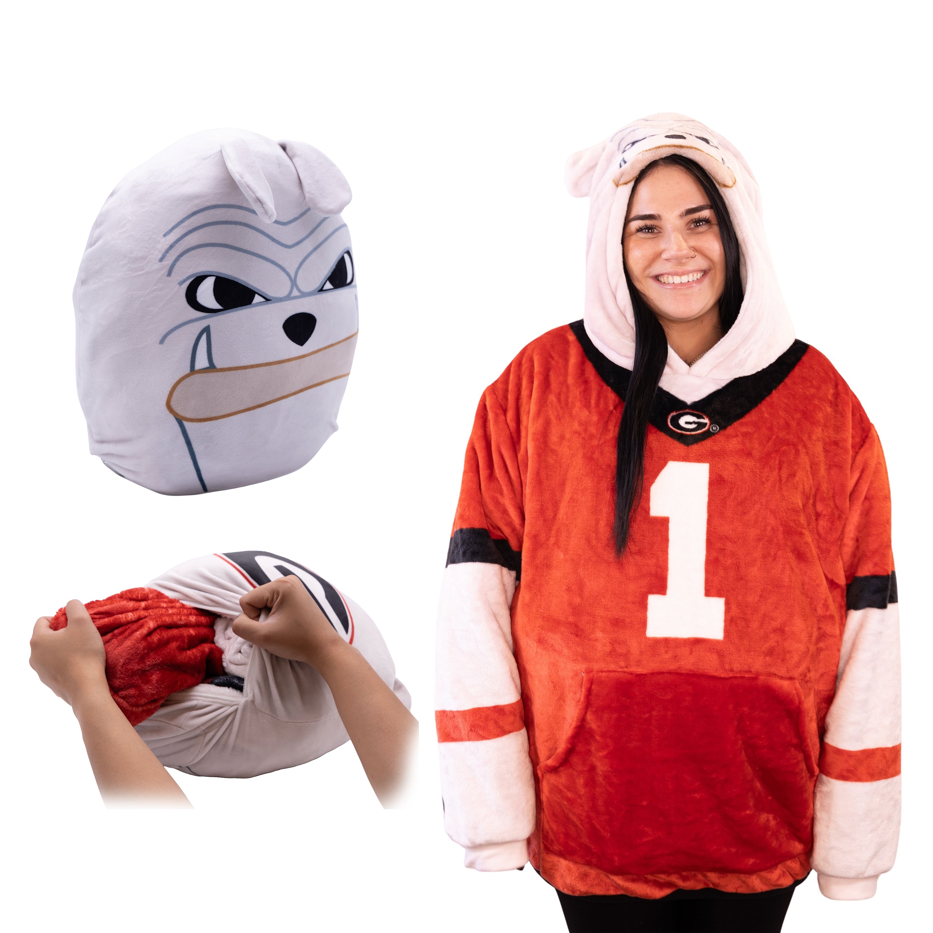 University of Georgia Bulldog Snugible 2-in-1 Blanket Hoodie & Pillow