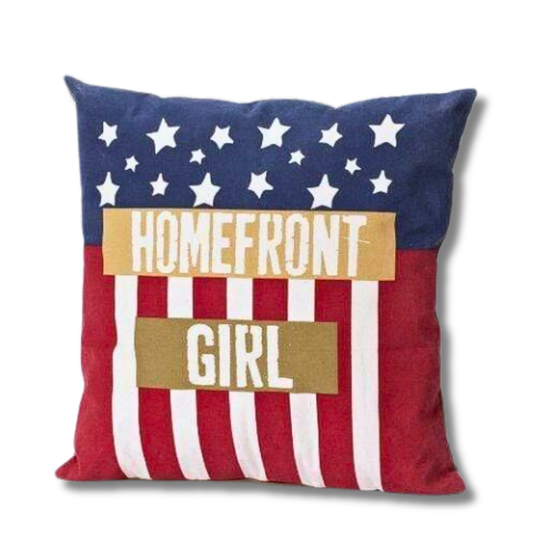 Enesco Homefront Girl American Flag Pillow, 16-Inch
