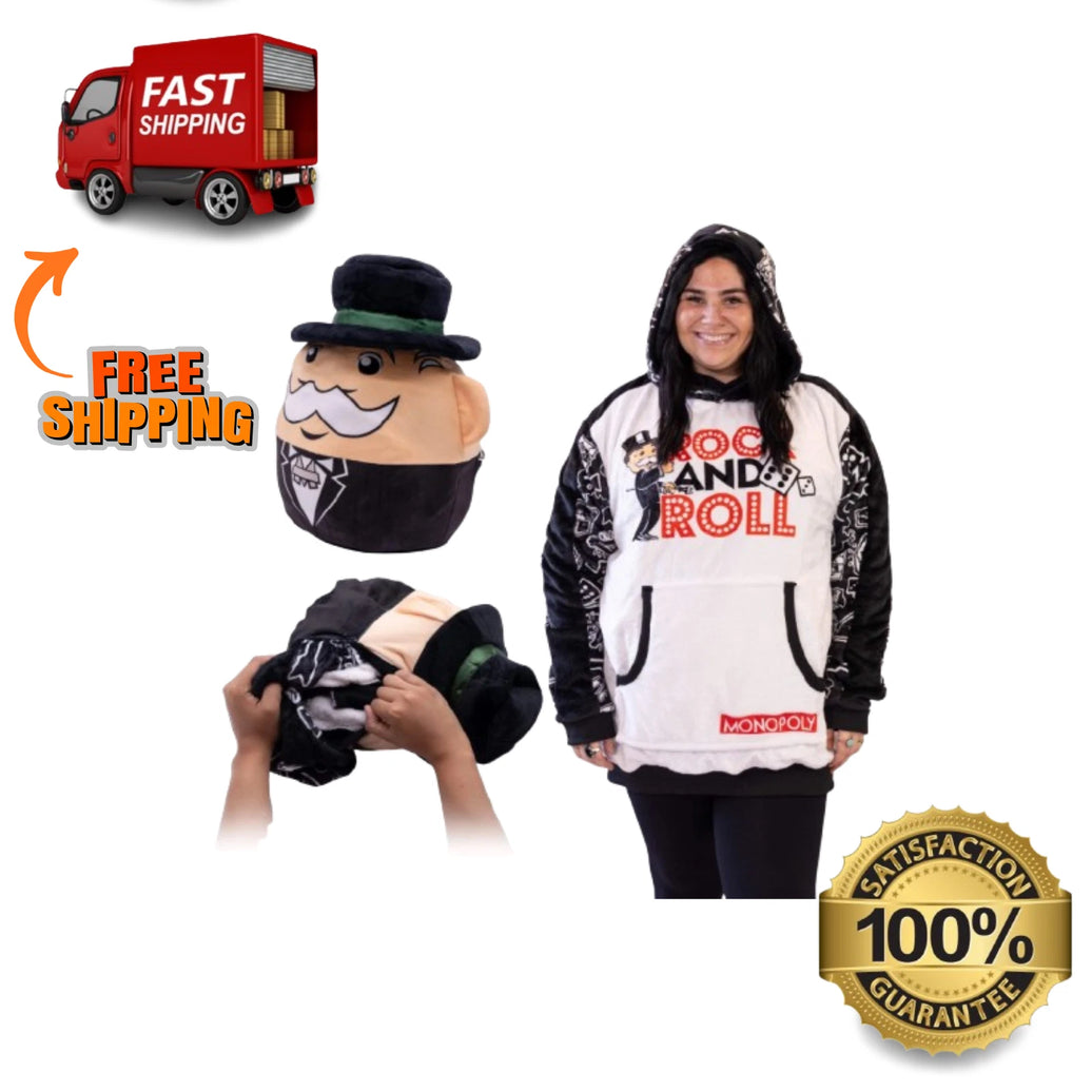 Hasbro Monopoly Rock & Roll Snugible Hoodie Blanket 2in1 Plush Pillow