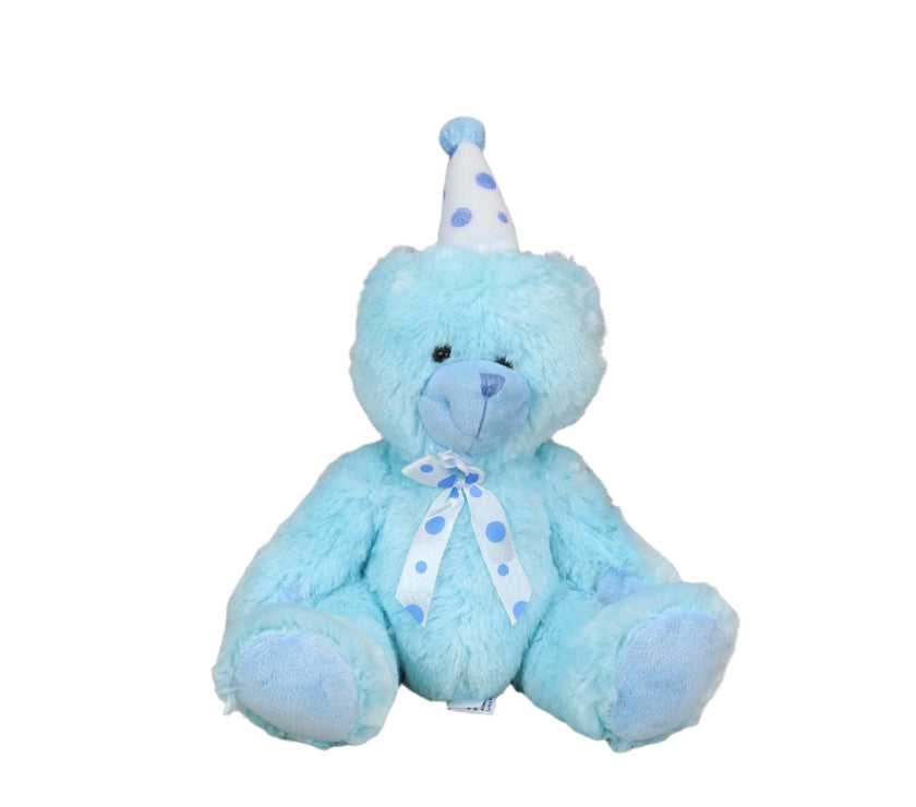 Beverly Hills Teddy Bear Co. Blue Birthday Bear w/ Party Hat - OrangeOnions Wholesale