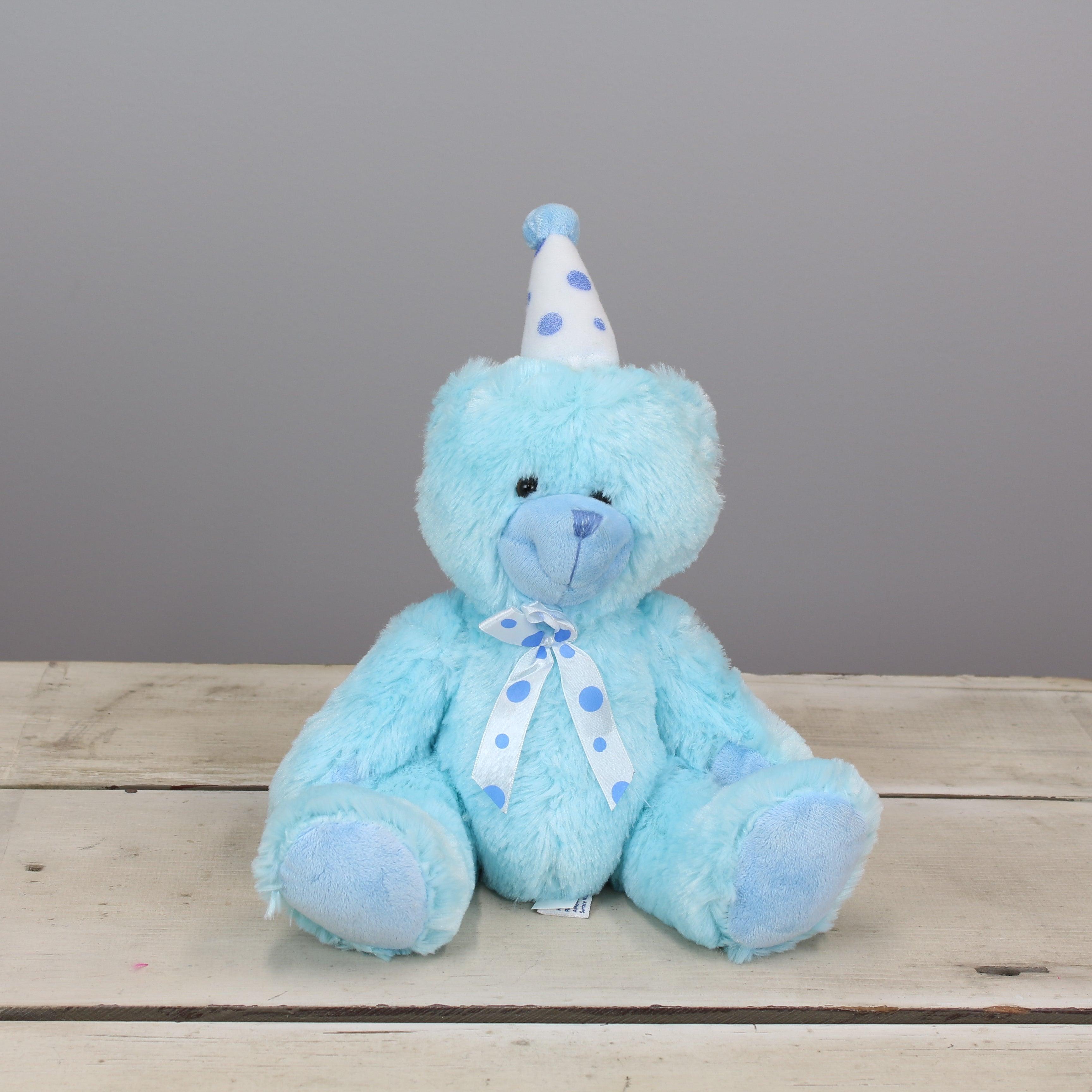 Beverly Hills Teddy Bear Co. Blue Birthday Bear w/ Party Hat - OrangeOnions Wholesale