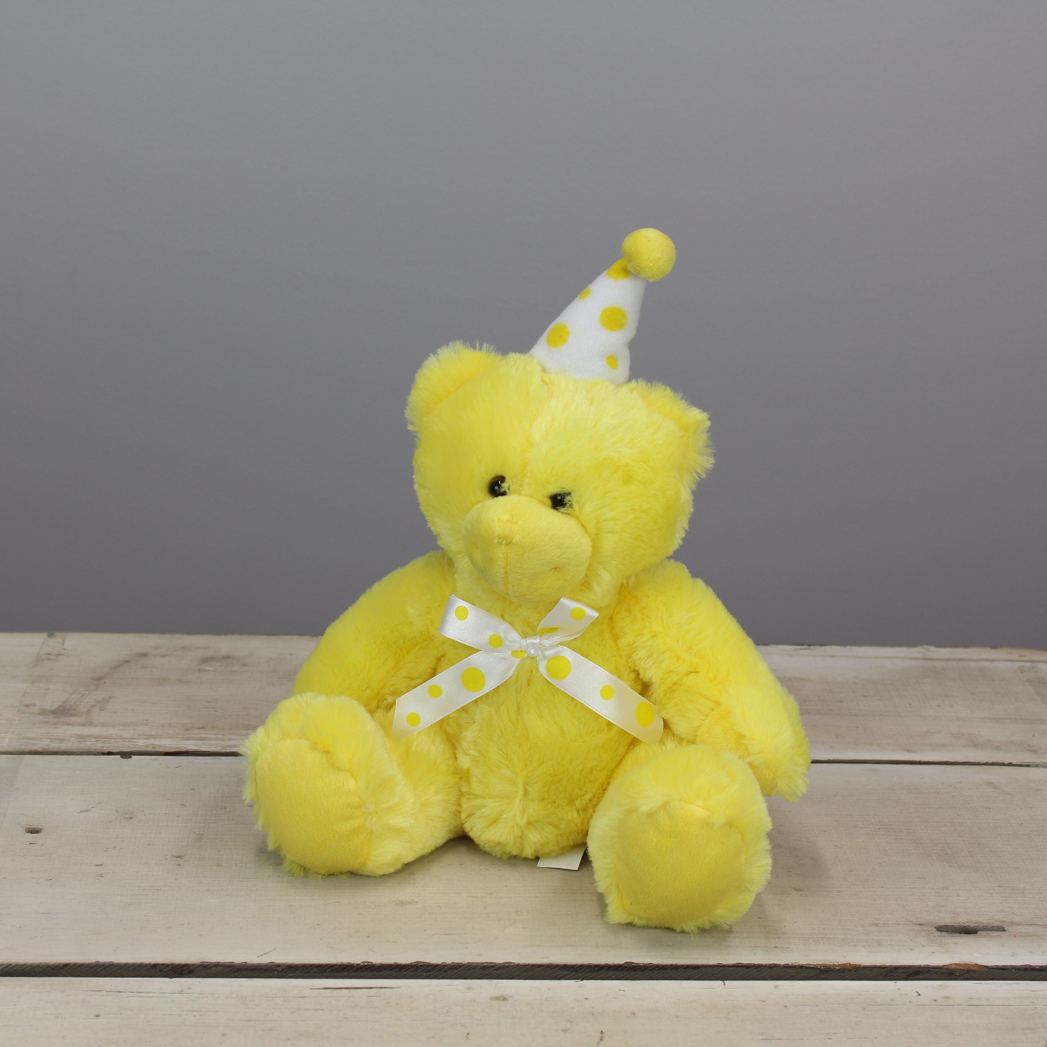 Beverly Hills Teddy Bear Co. Yellow Birthday Bear w/ Party Hat - OrangeOnions Wholesale