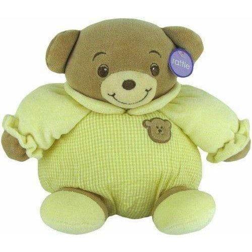"Fanny" the 8in Baby Bow Rattle Plush Teddy Bear in Yellow by Russ Berrie
