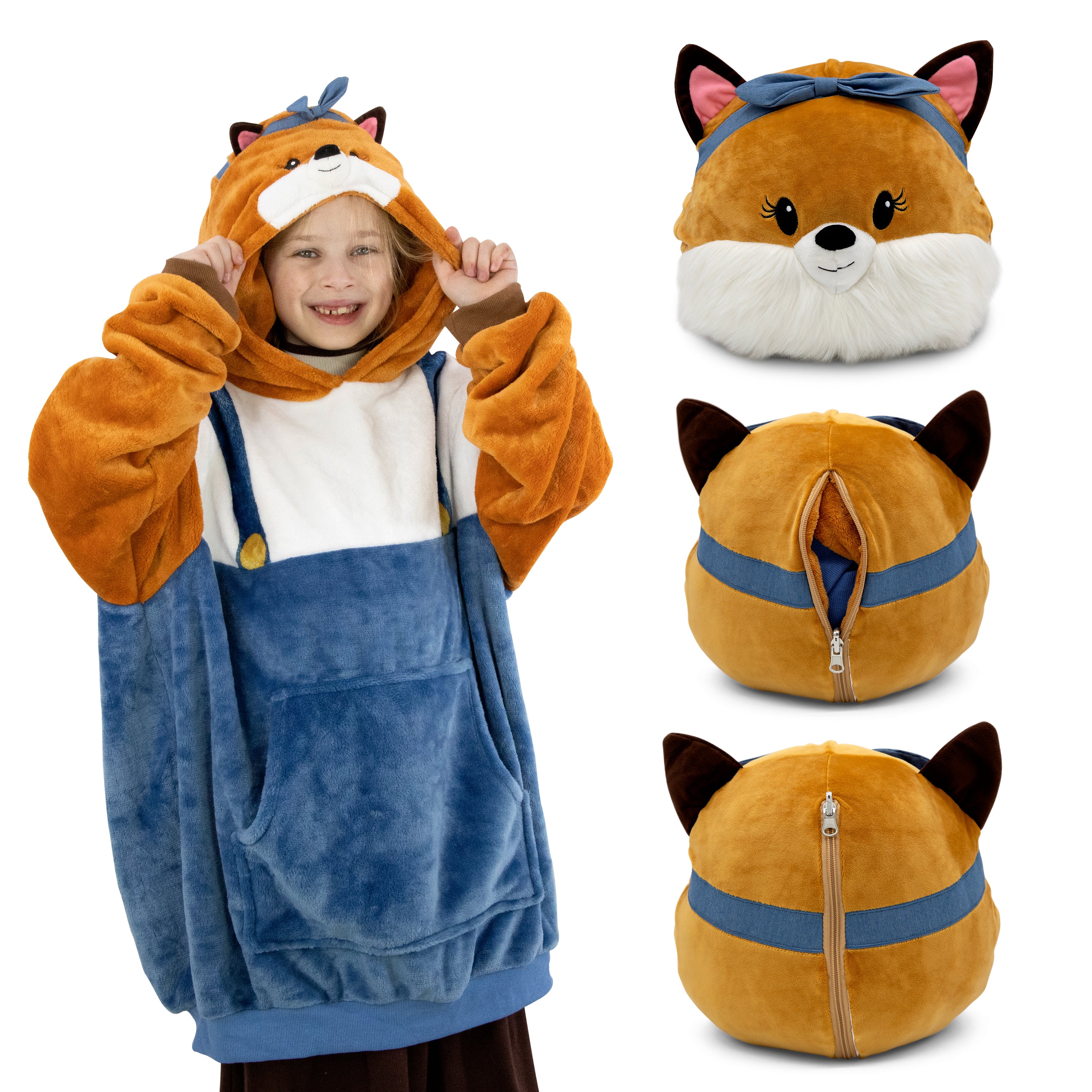Sharewood Forest Friends Snugible Fiona the Fox Kids Size | Blanket Hoodie & Pillow