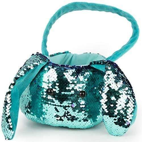 Gitzy Green Sequin Easter Basket, 8 Inch Bunny Gift Baskets