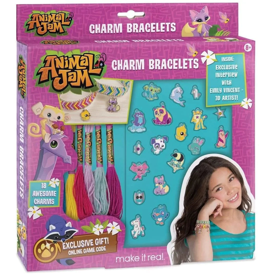 Make It Real - Animal Jam Charm Bracelets. DIY Animal Jam Themed Charm Bracelet Making Kit for Girls. Arts and Crafts Kit to Create Unique Tween Bracelets with Cord, Chains and Metallic Charms