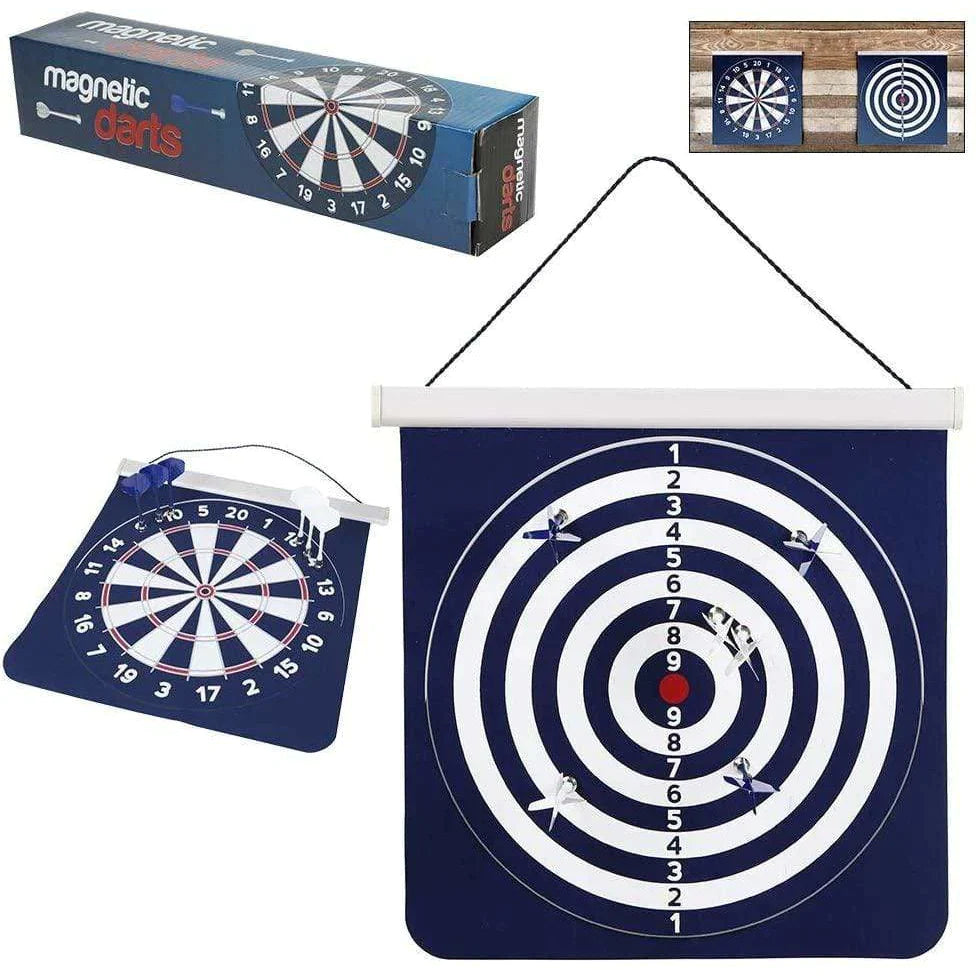 KidSource Martinex Magnetic Darts Game - Hanging Dart Board with Two-Sides for Traditional and Competition Play - includes 6 Darts - Rolls Up for Easy Storage and Travel