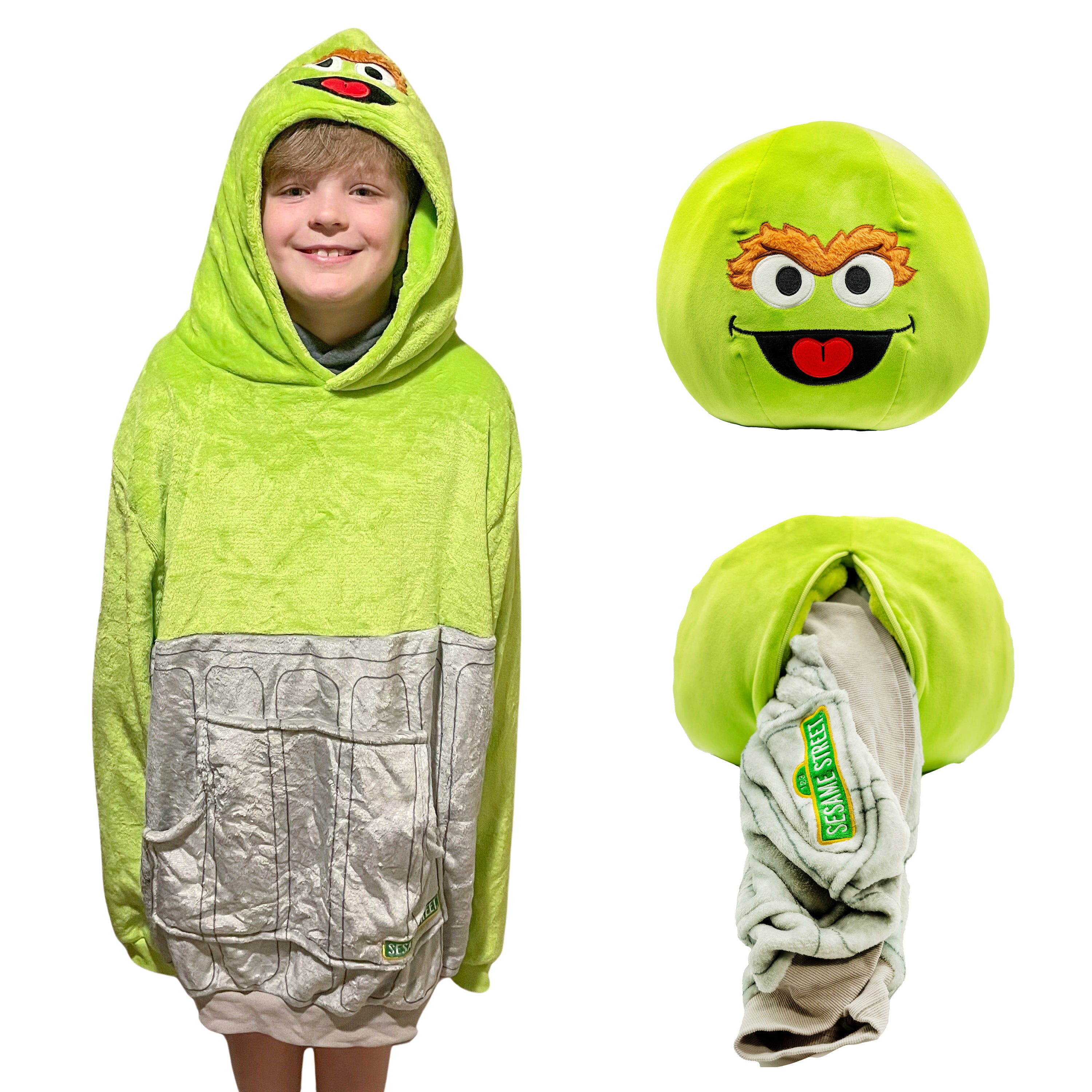 Sesame Street | Oscar The Grouch Kids Snugible 2-in-1 Blanket Hoodie & Pillow