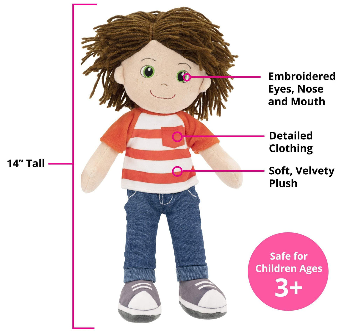 Playtime By Eimmie 14 Inch Rag Doll Ollie - OrangeOnions Wholesale