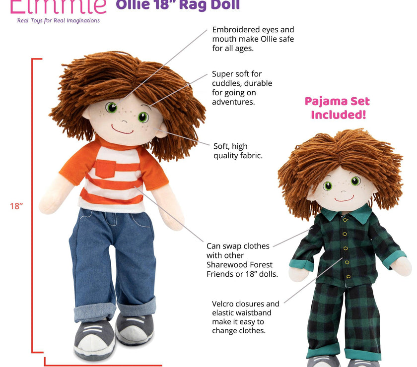 Playtime by Eimmie 18 Inch Rag Doll Ollie - OrangeOnions Wholesale