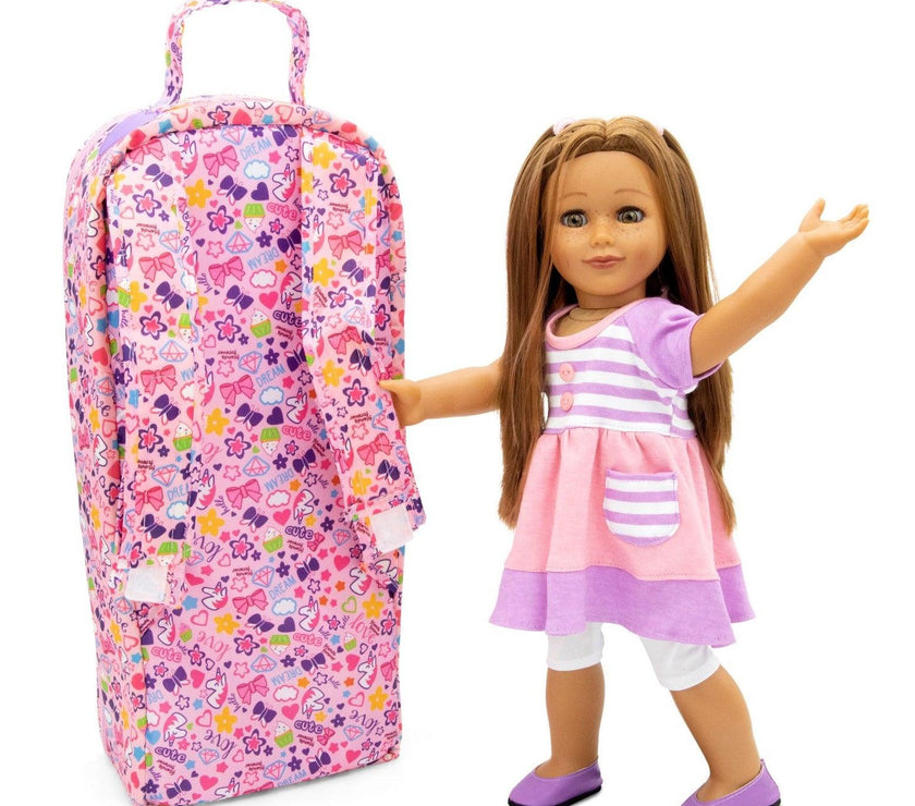 Playtime by Eimmie 18 Inch Vinyl Doll Allie Set with Backpack Carry Case - OrangeOnions Wholesale