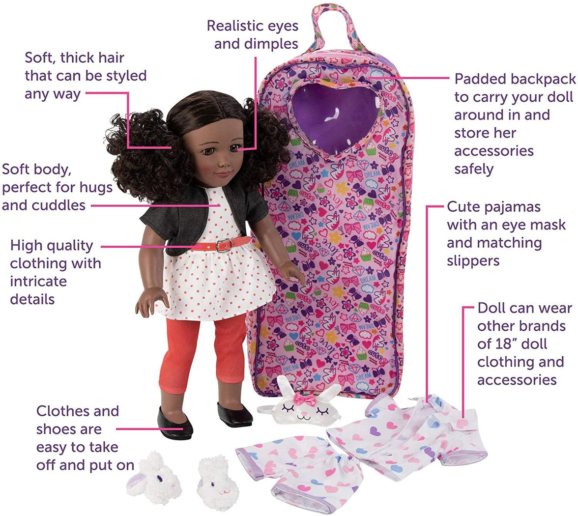 Playtime by Eimmie 18 Inch Vinyl Doll Kaylie Set with Backpack Carry Case - OrangeOnions Wholesale