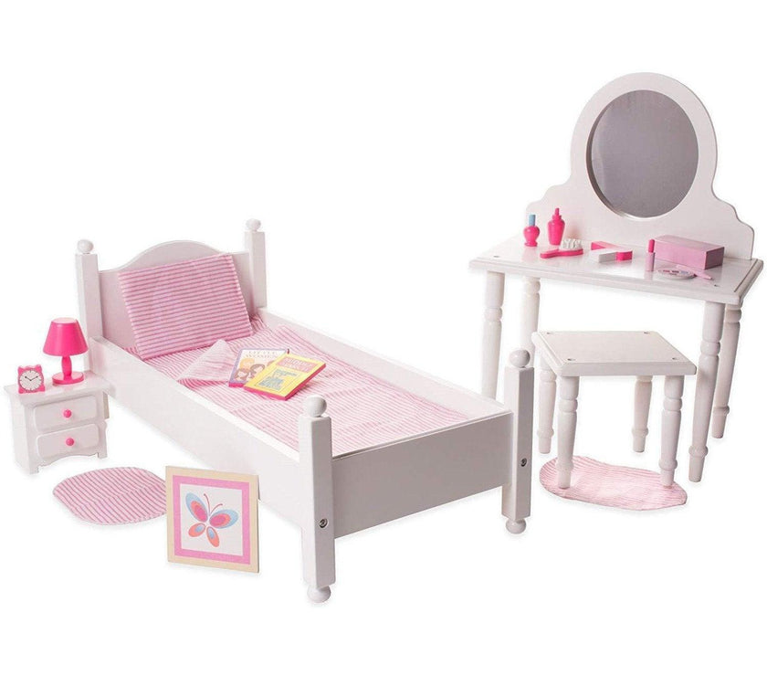 Playtime by Eimmie Furniture Bed and Vanity Set with Accessories-18 Inch Doll Furniture - OrangeOnions Wholesale