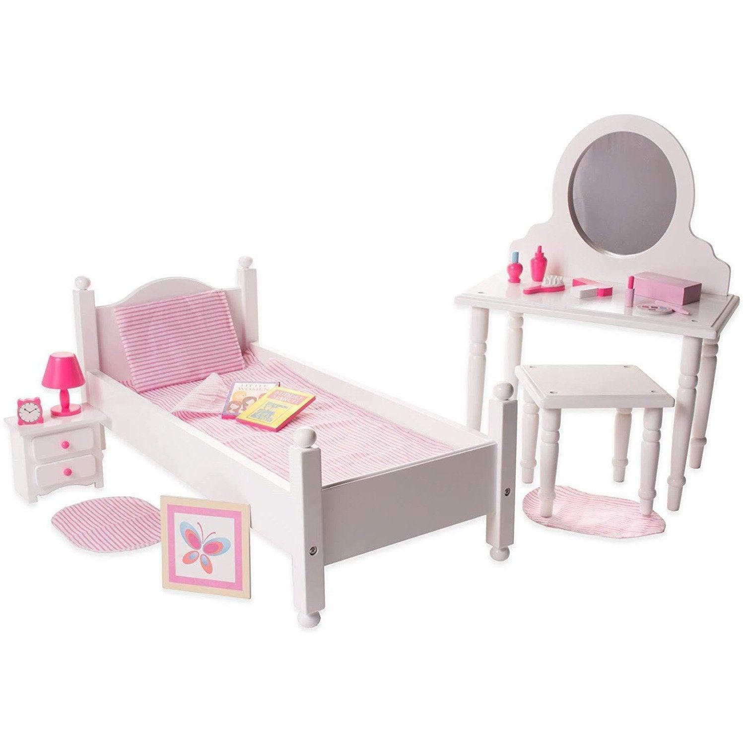 Playtime by Eimmie Furniture Bed and Vanity Set with Accessories-18 Inch Doll Furniture - OrangeOnions Wholesale