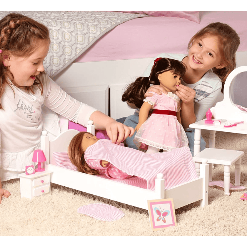 Playtime by Eimmie Furniture Bed and Vanity Set with Accessories-18 Inch Doll Furniture - OrangeOnions Wholesale