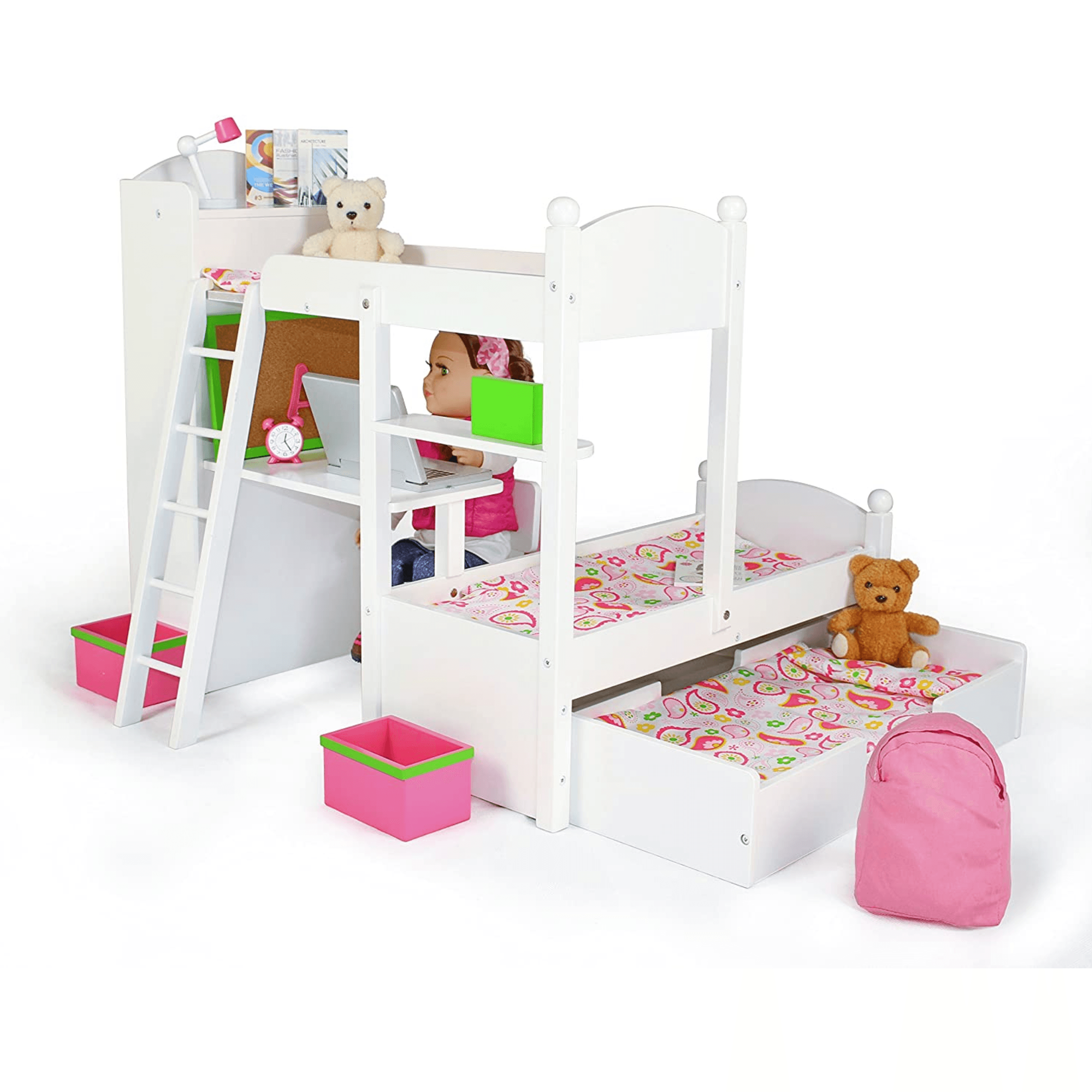 Playtime by Eimmie Furniture Bunk Bed with Trundle Bed and Accessories-18 Inch Doll - OrangeOnions Wholesale